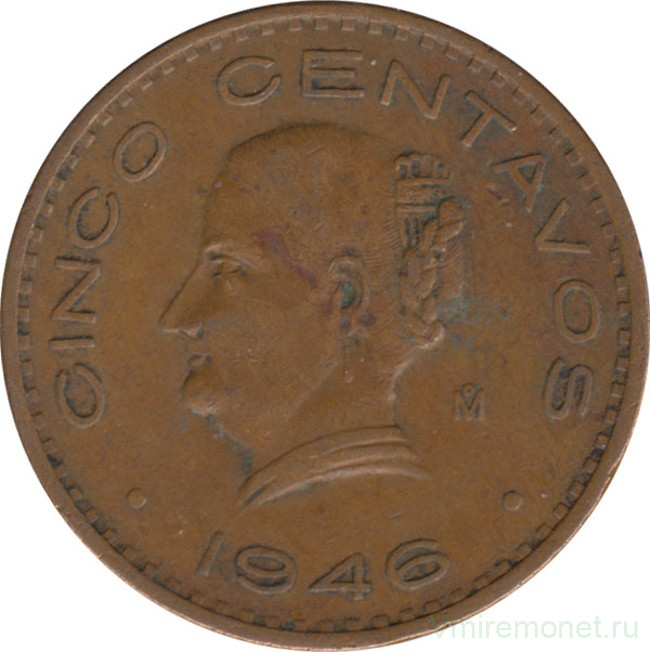 Монета. Мексика. 5 сентаво 1946 год.