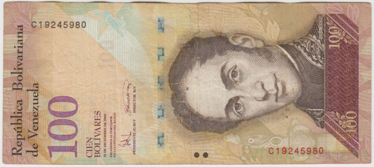 Банкнота. Венесуэла. 100 боливаров 2008 год. Тип 93b.