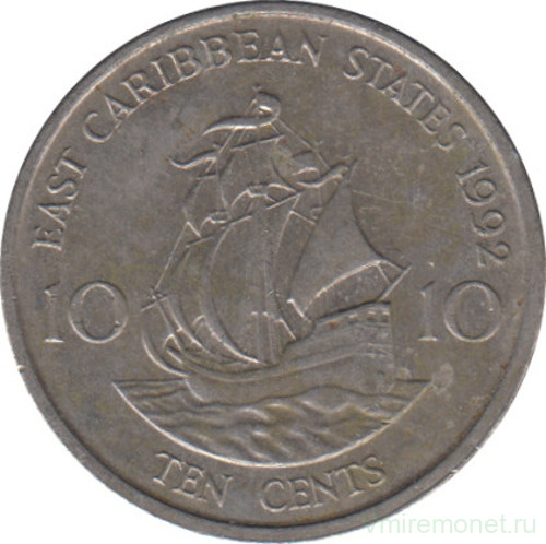 Монета. Восточные Карибские государства. 10 центов 1992 год.
