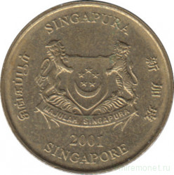 Монета. Сингапур. 5 центов 2001 год.