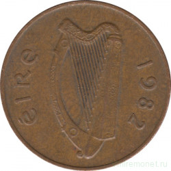 Монета. Ирландия. 2 пенса 1982 год.