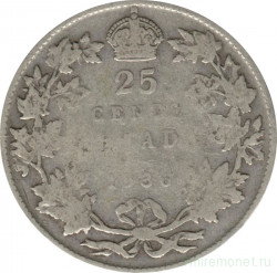 Монета. Канада. 25 центов 1936 год.