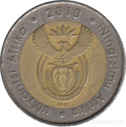 Монета. Южно-Африканская республика (ЮАР). 5 рандов 2010 год.