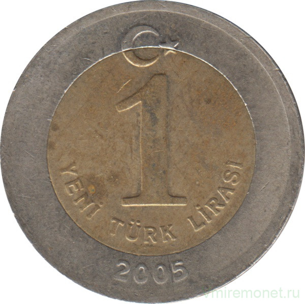 Монета. Турция. 1 лира 2005 год.