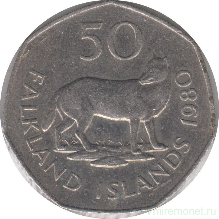 Монета. Фолклендские острова. 50 пенсов 1980 год.