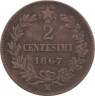 Монета. Италия. 2 чентезимо 1867 год. М.