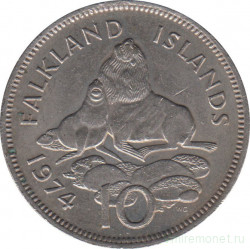 Монета. Фолклендские острова. 10 пенсов 1974 год.