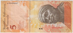 Банкнота. Венесуэла. 5 боливаров 2011 год. Тип 89d.