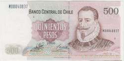 Банкнота. Чили 500 песо 2000 год. Тип 153е.