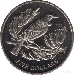 Монета. Новая Зеландия. 5 долларов 1995 год. Новозеландский туи.