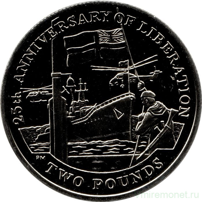 Монета. Великобритания. Южная Георгия и Южные Сэндвичевы острова. 2 фунта 2007 год. 25 лет Освобождению.