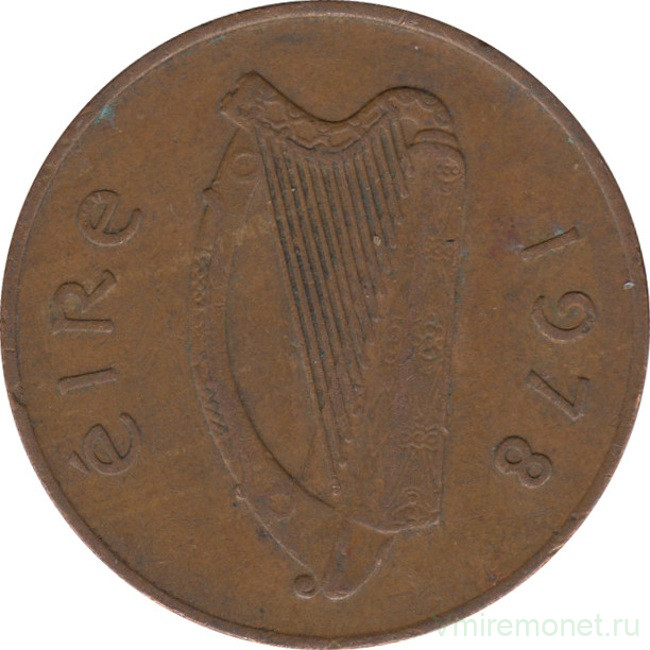 Монета. Ирландия. 2 пенса 1978 год.