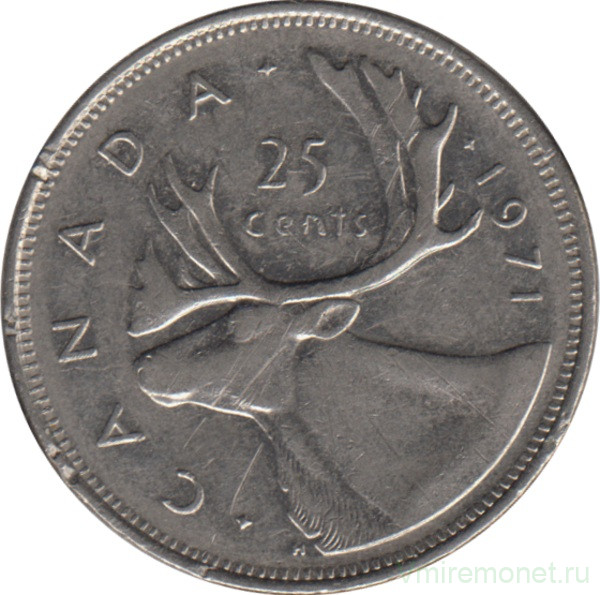 Монета. Канада. 25 центов 1971 год.