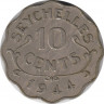 Монета. Сейшельские острова. 10 центов 1944 год. ав.