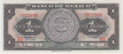 Банкнота. Мексика. 1 песо 1967 год. Тип 59j.