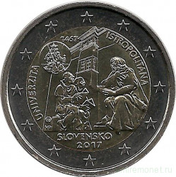 Монета. Словакия. 2 евро 2017 год. 550 лет Истрополитанскому Университету.