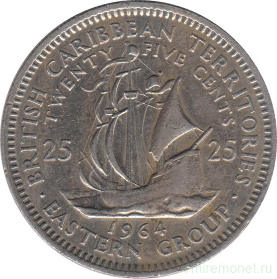 Монета. Британские Восточные Карибские территории. 25 центов 1964 год.