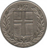Монета. Исландия. 10 аурар 1957 год. ав.