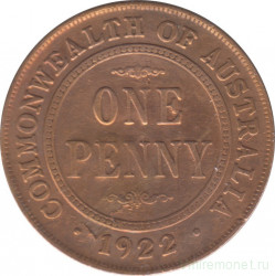 Монета. Австралия. 1 пенни 1922 год.