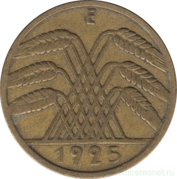Монета. Германия. Веймарская республика. 10 рейхспфеннигов 1925 год. Монетный двор - Мюльденхаузен (E).