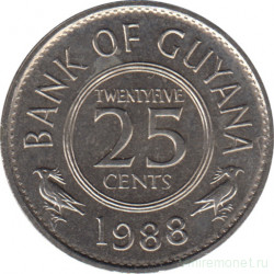 Монета. Гайана. 25 центов 1988 год.