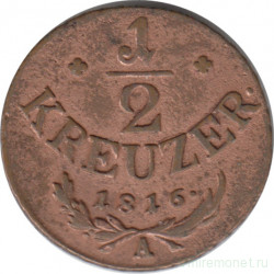 Монета. Австрийская империя. 1/2 крейцера 1816 год. Монетный двор А.