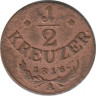 Монета. Австрийская империя. 1/2 крейцера 1816 год. Монетный двор А. ав.