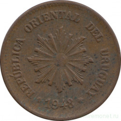 Монета. Уругвай. 2 сентесимо 1948 год.