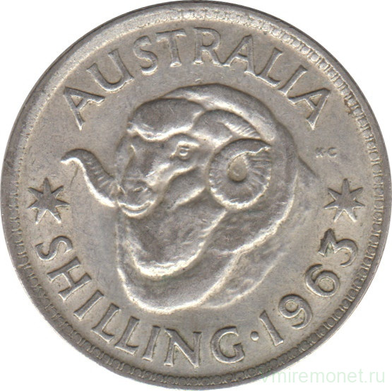 Монета. Австралия. 1 шиллинг 1963 год.