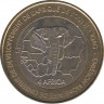 Монета. Западноафриканский экономический и валютный союз (ВСЕАО). Буркина Фасо. 6000 франков 2003 год. Носорог и Желтоклювый буйволовый скворец. рев.
