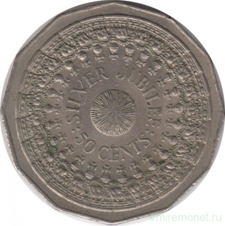 Монета. Австралия. 50 центов 1977 год. 25 лет правления Елизаветы II.