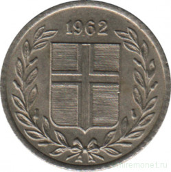 Монета. Исландия. 10 аурар 1962 год.
