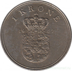 Монета. Дания. 1 крона 1967 год.