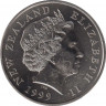 Монета. Новая Зеландия. 5 долларов 1999 год. Кукушечья иглоногая сова. рев.
