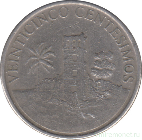 Монета. Панама. 25 сентесимо 2003 год. Панама-Вьехо. Башня кафедрального собора.