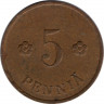 Монета. Финляндия. 5 пенни 1921 год. рев