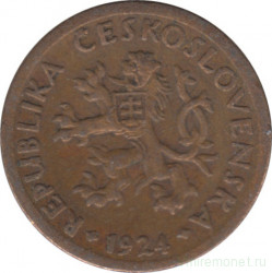 Монета. Чехословакия. 10 геллеров 1924 год.