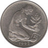 Монета. ФРГ. 50 пфеннигов 1992 год. Монетный двор - Карлсруэ (G). ав.