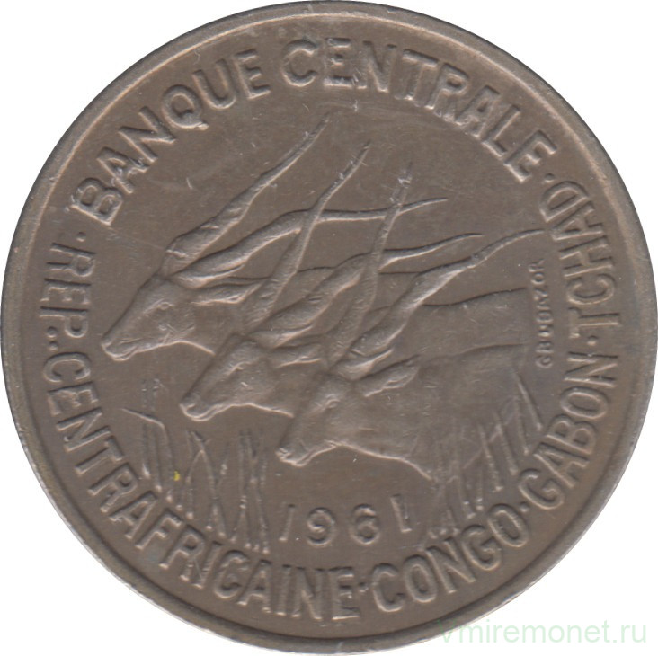 Монета. Экваториальная Африка (КФА). 50 франков 1961 год.