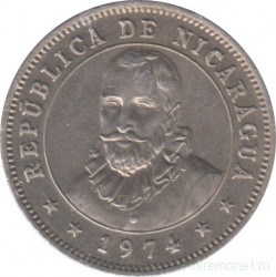 Монета. Никарагуа. 25 сентаво 1974 год.