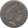 Монета. Новая Зеландия. 20 центов 2002 год. ав.