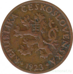 Монета. Чехословакия. 5 геллеров 1923 год.