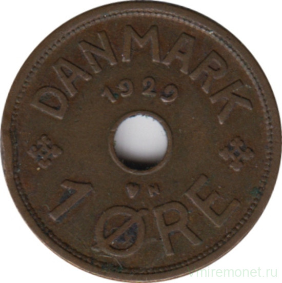Монета. Дания. 1 эре 1929 год.