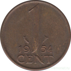 Монета. Нидерланды. 1 цент 1954 год.