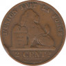 Монета. Бельгия. 2 цента 1876 год. DES BELGES. рев.