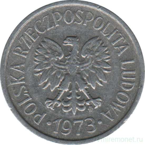 Монета. Польша. 20 грошей 1973 год. Со знаком монетного двора.