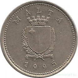 Монета. Мальта. 2 цента 1995 год.
