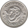Монета. Австралия. 1 шиллинг 1959 год. ав.