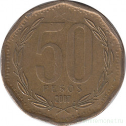 Монета. Чили. 50 песо 2007 год.