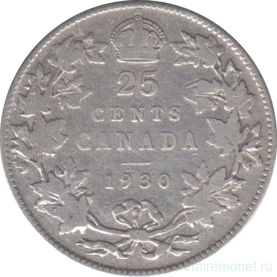 Монета. Канада. 25 центов 1930 год.